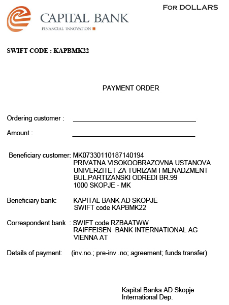 Payment order USD za UTMS preku RZB
